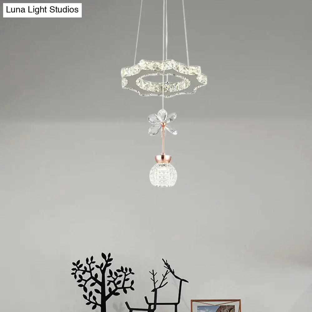 Contemporary Chandelier Pendant Light With Chrome Circle/Gear Design Crystal Dimpled Shade - 1/3/5