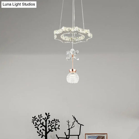 Contemporary Chandelier Pendant Light With Chrome Circle/Gear Design Crystal Dimpled Shade - 1/3/5