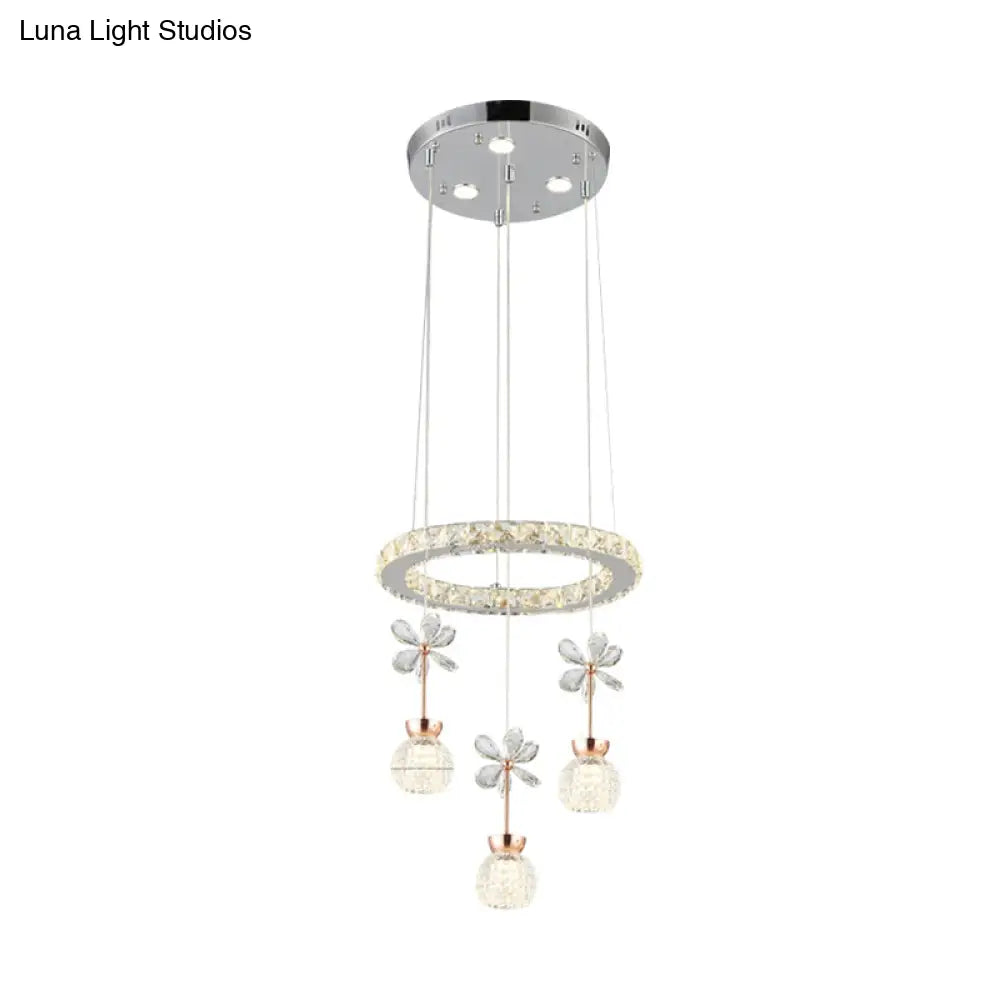 Contemporary Chandelier Pendant Light With Crystal Shade - Modern Chrome Circle/Gear Design (1/3/5