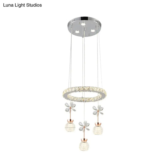 Contemporary Chandelier Pendant Light With Crystal Shade - Modern Chrome Circle/Gear Design (1/3/5