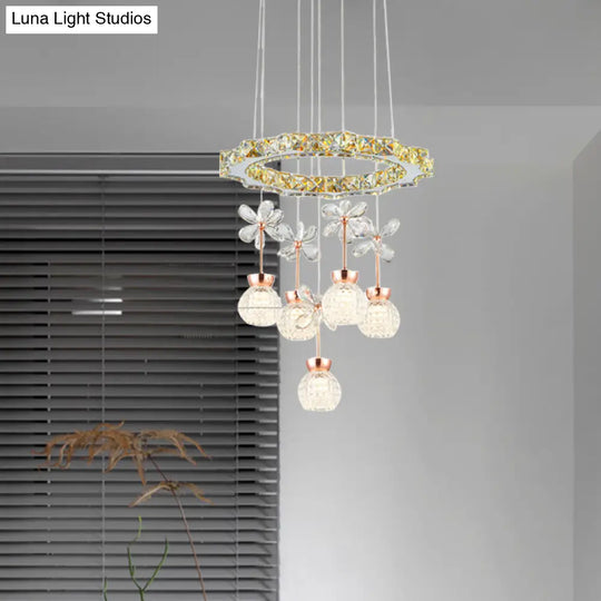 Contemporary Chandelier Pendant Light With Crystal Shade - Modern Chrome Circle/Gear Design (1/3/5