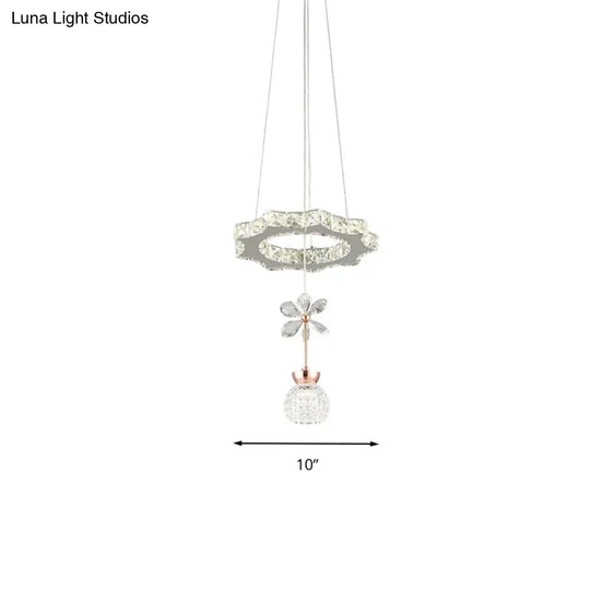 Contemporary Chandelier Pendant Light With Chrome Circle/Gear Design Crystal Dimpled Shade - 1/3/5