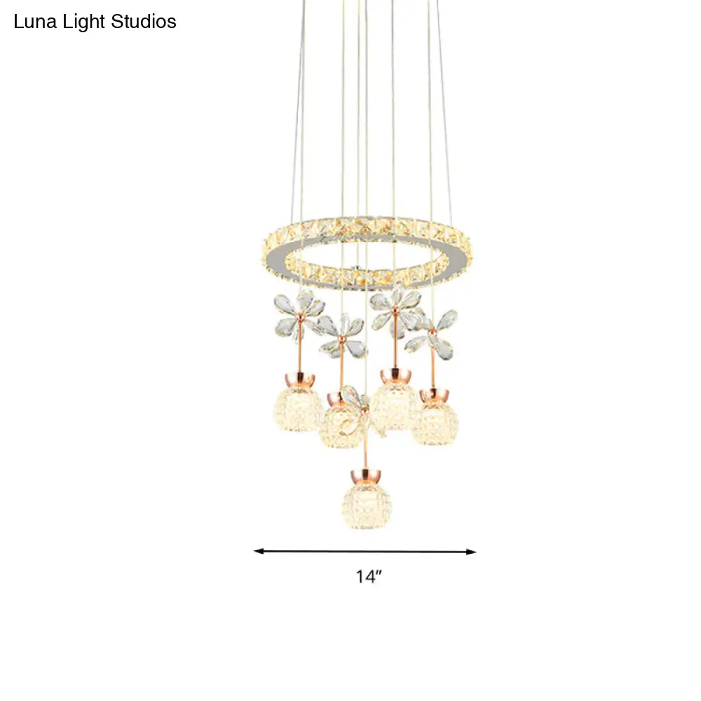 Contemporary Chandelier Pendant Light With Crystal Shade - Modern Chrome Circle/Gear Design (1/3/5