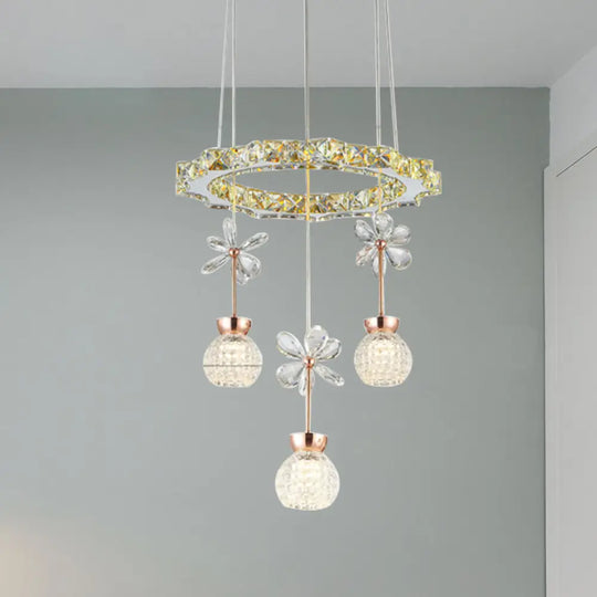 Contemporary Chandelier Pendant Light With Crystal Shade - Modern Chrome Circle/Gear Design (1/3/5