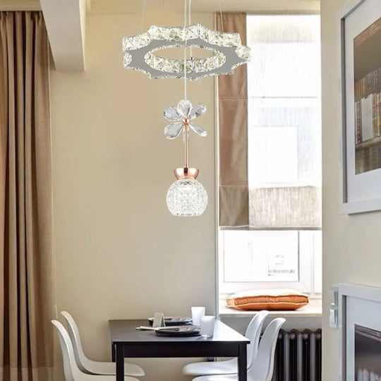 Contemporary Chandelier Pendant Light With Crystal Shade - Modern Chrome Circle/Gear Design (1/3/5