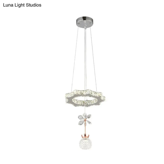 Contemporary Chandelier Pendant Light With Crystal Shade - Modern Chrome Circle/Gear Design (1/3/5