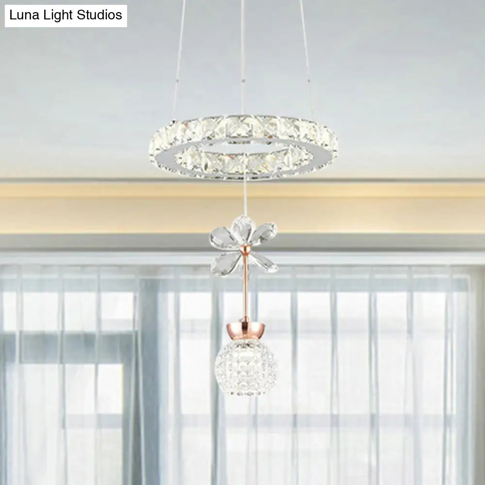 Contemporary Chandelier Pendant Light With Chrome Circle/Gear Design Crystal Dimpled Shade - 1/3/5