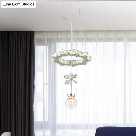 Contemporary Chandelier Pendant Light With Crystal Shade - Modern Chrome Circle/Gear Design (1/3/5