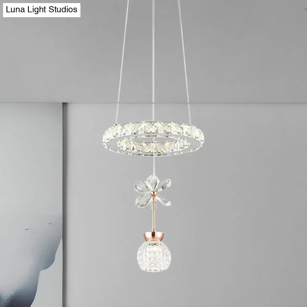 Contemporary Chandelier Pendant Light With Crystal Shade - Modern Chrome Circle/Gear Design (1/3/5