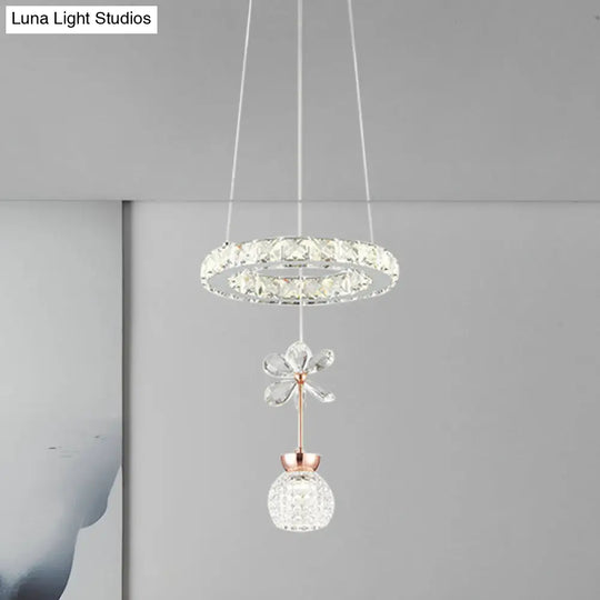 Contemporary Chandelier Pendant Light With Crystal Shade - Modern Chrome Circle/Gear Design (1/3/5