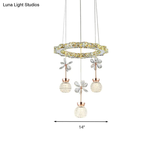 Contemporary Chandelier Pendant Light With Crystal Shade - Modern Chrome Circle/Gear Design (1/3/5