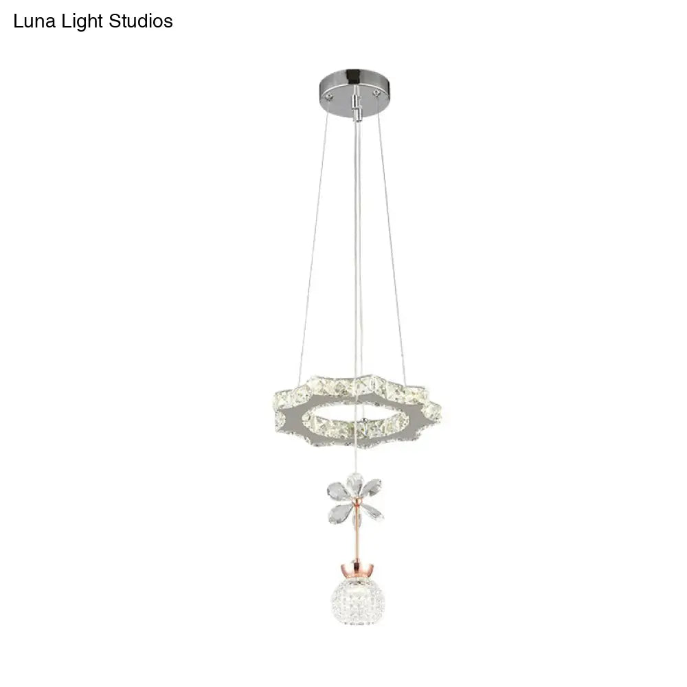 Contemporary Chandelier Pendant Light With Chrome Circle/Gear Design Crystal Dimpled Shade - 1/3/5