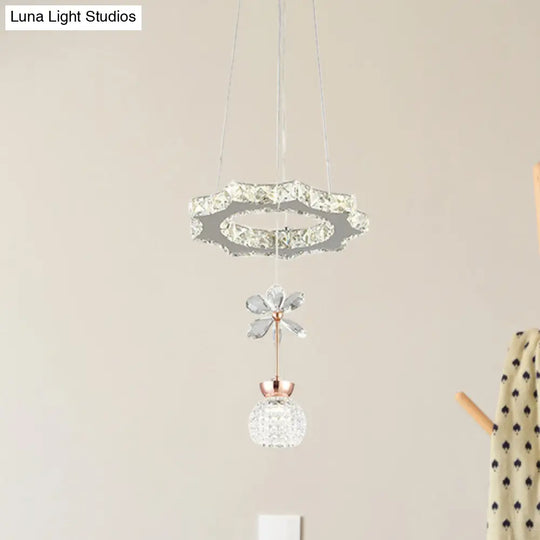 Contemporary Chandelier Pendant Light With Chrome Circle/Gear Design Crystal Dimpled Shade - 1/3/5