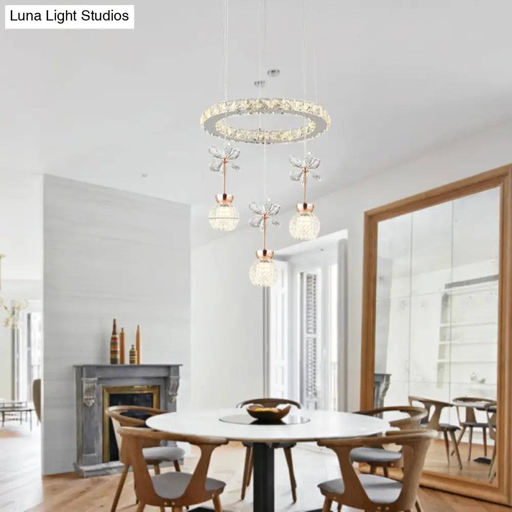 Contemporary Chandelier Pendant Light With Crystal Shade - Modern Chrome Circle/Gear Design (1/3/5