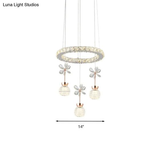 Contemporary Chandelier Pendant Light With Chrome Circle/Gear Design Crystal Dimpled Shade - 1/3/5