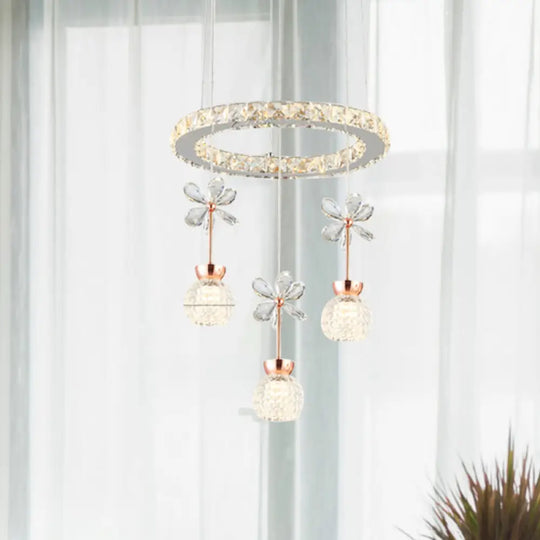 Contemporary Chandelier Pendant Light With Crystal Shade - Modern Chrome Circle/Gear Design (1/3/5