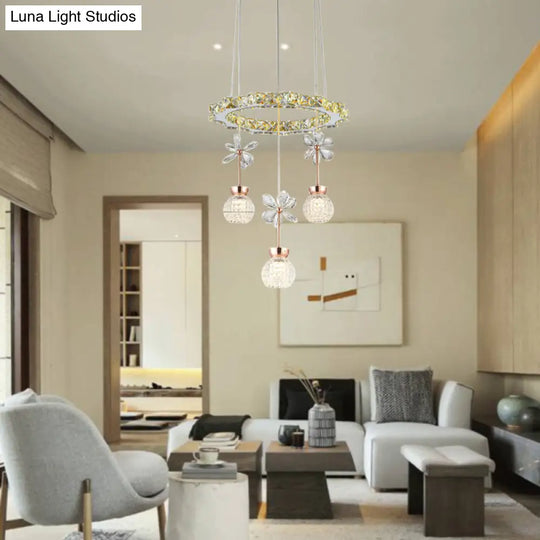 Contemporary Chandelier Pendant Light With Crystal Shade - Modern Chrome Circle/Gear Design (1/3/5