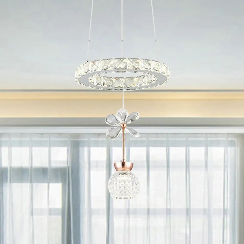 Contemporary Chandelier Pendant Light With Crystal Shade - Modern Chrome Circle/Gear Design (1/3/5