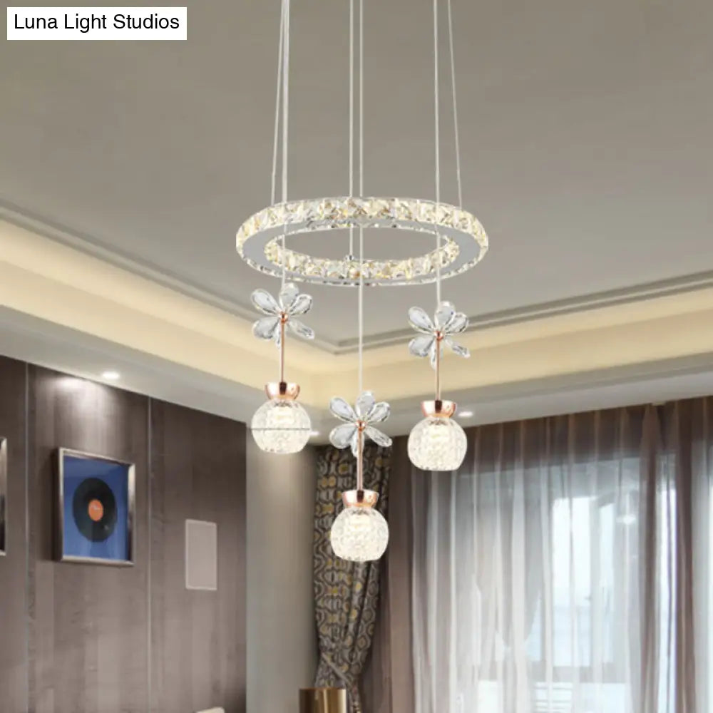 Contemporary Chandelier Pendant Light With Crystal Shade - Modern Chrome Circle/Gear Design (1/3/5