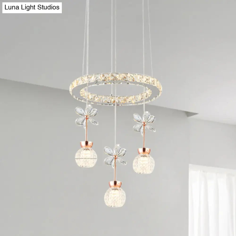 Contemporary Chandelier Pendant Light With Crystal Shade - Modern Chrome Circle/Gear Design (1/3/5