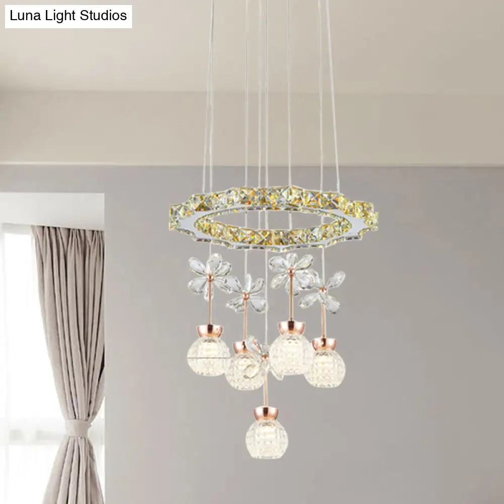 Contemporary Chandelier Pendant Light With Crystal Shade - Modern Chrome Circle/Gear Design (1/3/5