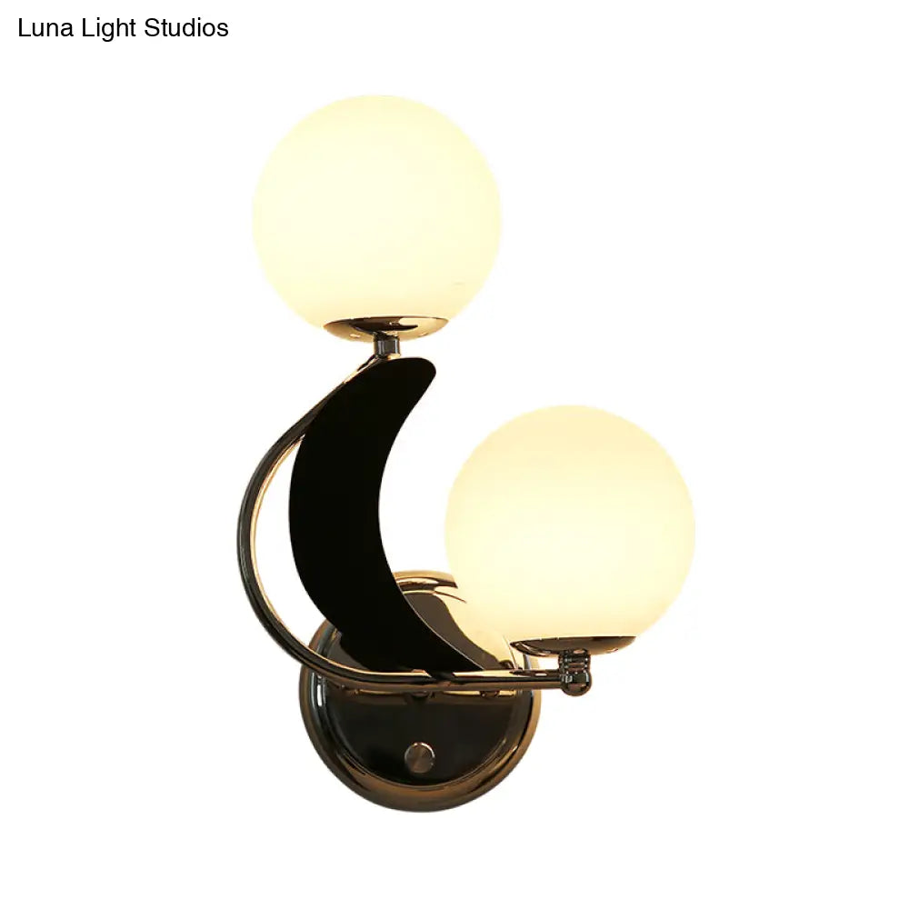 Contemporary Chrome Armed Sconce With Milk Glass Shade - Metal Wall Lighting