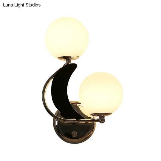 Contemporary Chrome Armed Sconce With Milk Glass Shade - Metal Wall Lighting