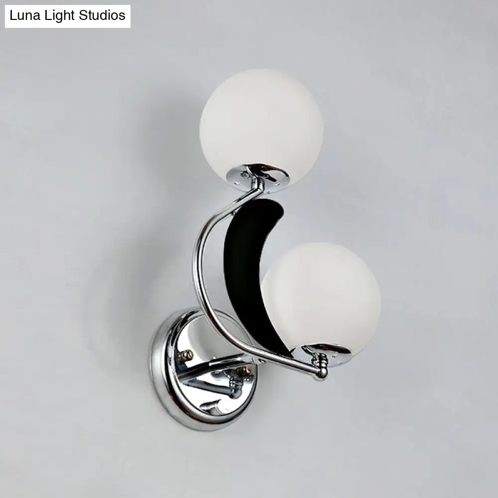 Contemporary Chrome Armed Sconce With Milk Glass Shade - Metal Wall Lighting