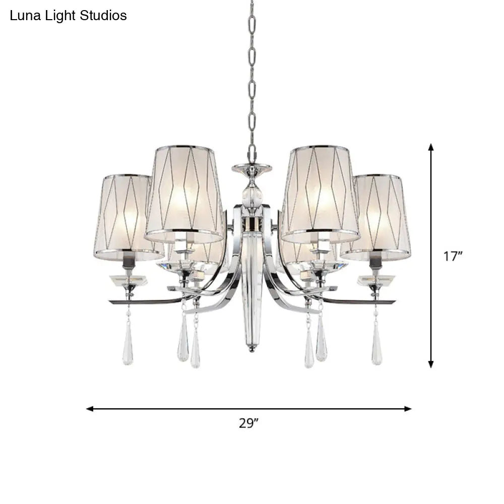 Modern Cone Chandelier With Crystal Draping - Fabric Chrome Pendant Light (6 Lights)