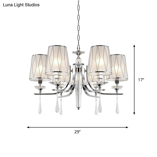 Modern Cone Chandelier With Crystal Draping - Fabric Chrome Pendant Light (6 Lights)