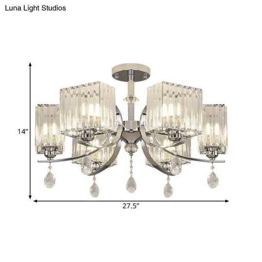 Contemporary Chrome Crystal Cuboid Ceiling Mount Chandelier - 3/6 - Head Semi Flush Light