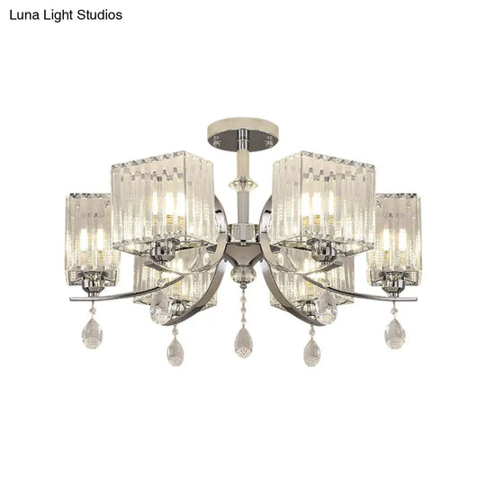 Contemporary Chrome Crystal Cuboid Ceiling Mount Chandelier - 3/6 - Head Semi Flush Light