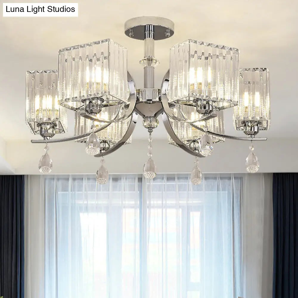 Contemporary Chrome Crystal Cuboid Ceiling Mount Chandelier - 3/6-Head Semi Flush Light 6 /