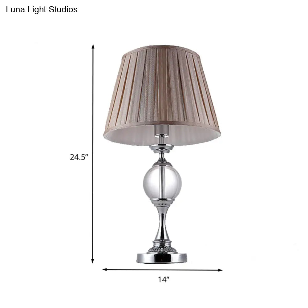 Contemporary Chrome Desk Lamp With Cone Shade And Crystal Table Light - Small Fabric Bulb