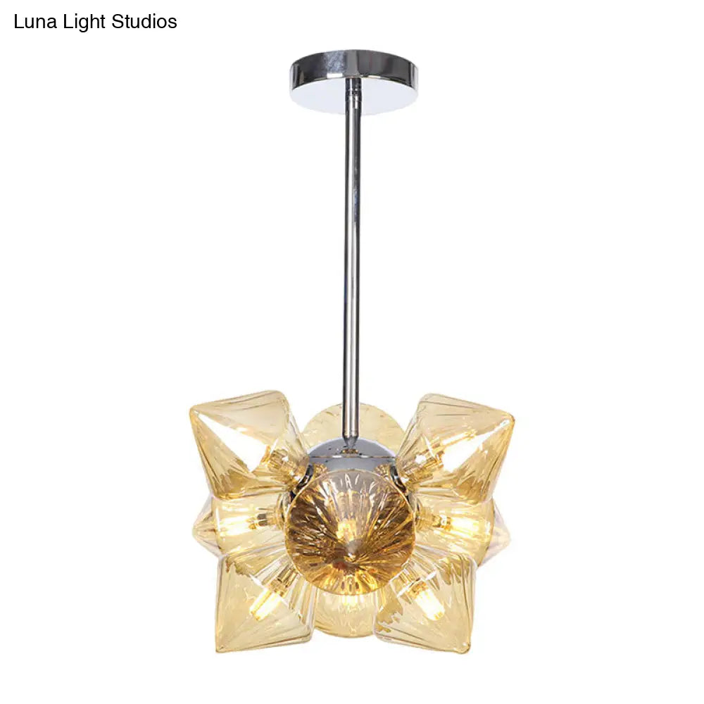 Modern Chrome Chandelier With Amber Glass And 9/12 Bulb Options