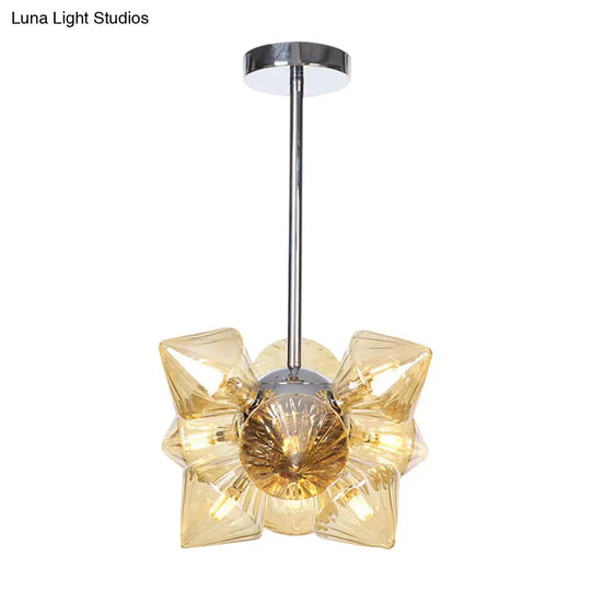 Modern Chrome Chandelier With Amber Glass And 9/12 Bulb Options