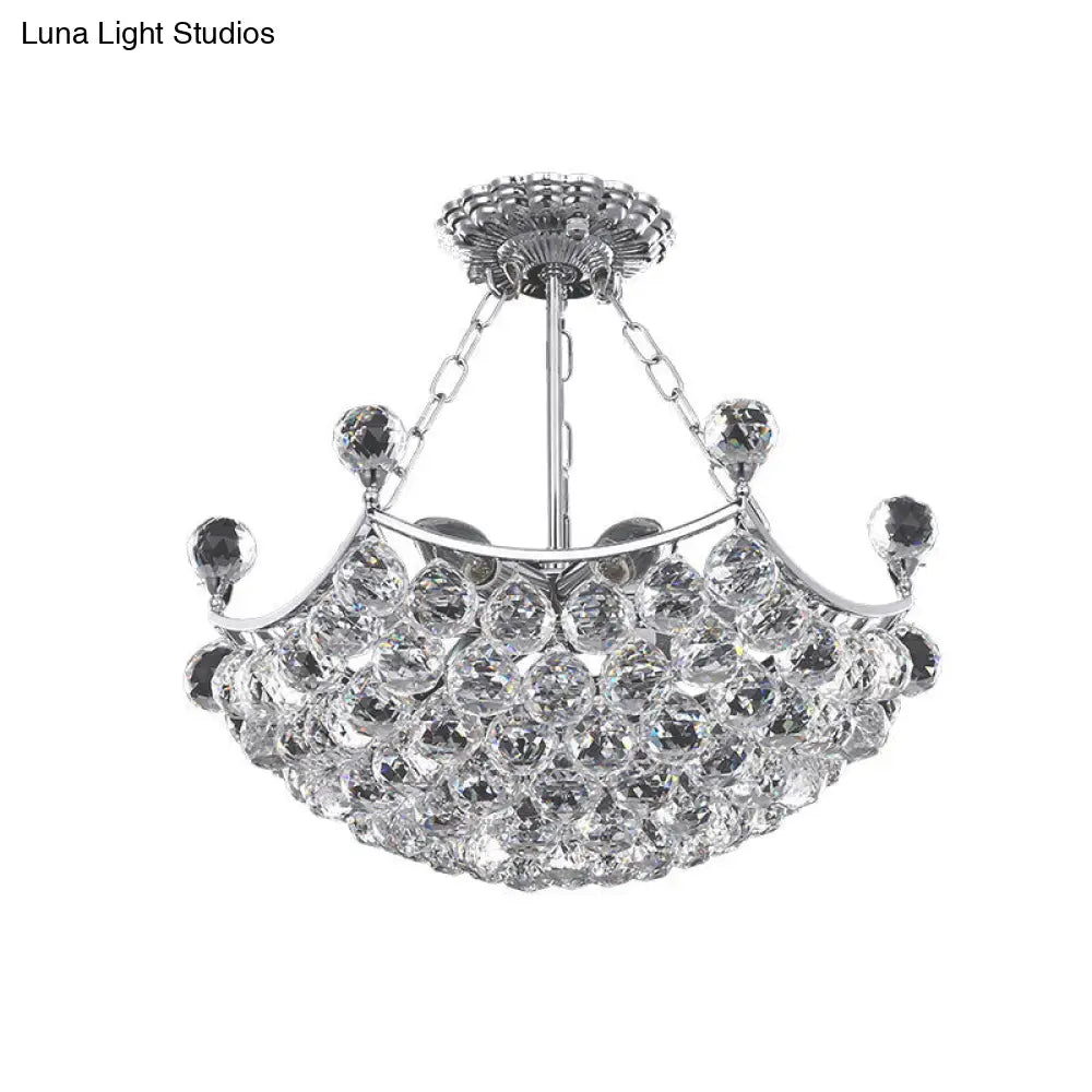 Contemporary Chrome Dome Chandelier With 12 Lights And Faceted Crystal Balls - Perfect For Dining