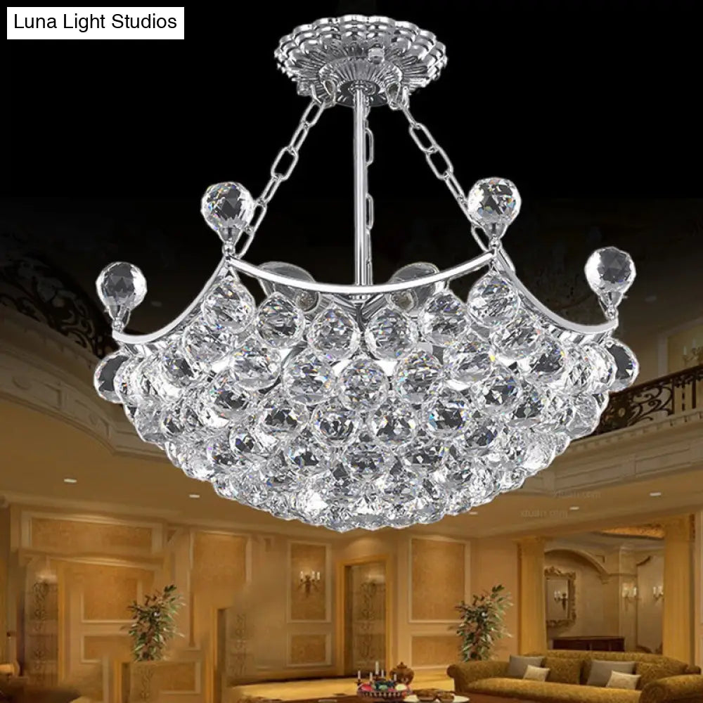 Contemporary Chrome Dome Chandelier With 12 Lights And Faceted Crystal Balls - Perfect For Dining