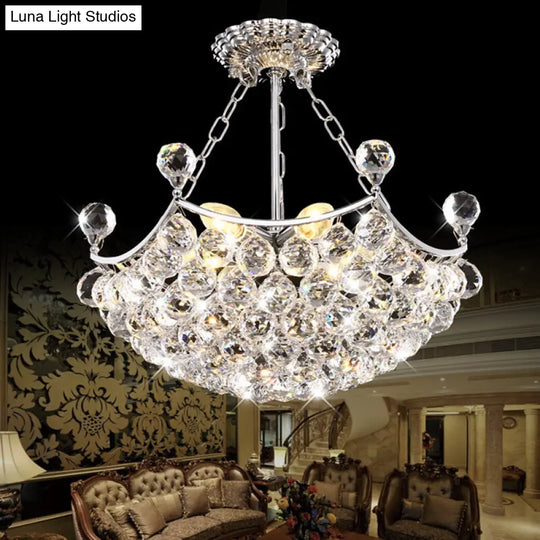 Contemporary Chrome Dome Chandelier With 12 Lights And Faceted Crystal Balls - Perfect For Dining