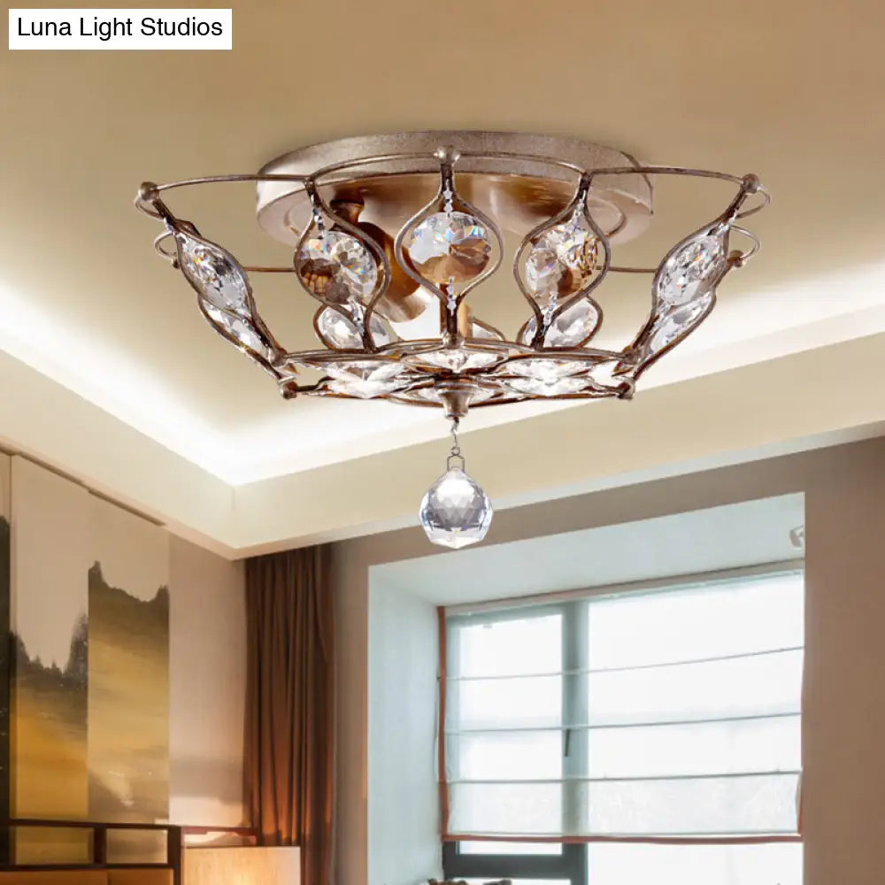 Contemporary Chrome Dome Flush Mount With 2 Crystal Lights - Elegant Flushmount Lighting