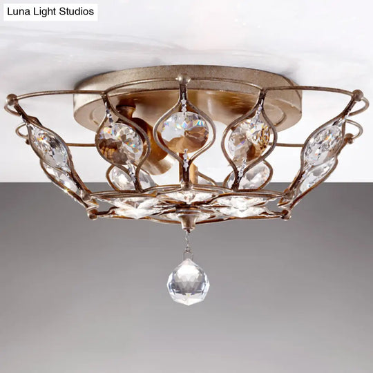 Contemporary Chrome Dome Flush Mount With 2 Crystal Lights - Elegant Flushmount Lighting