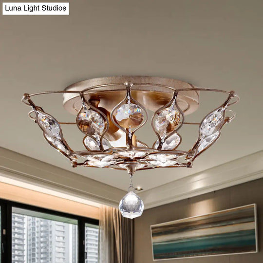 Contemporary Chrome Dome Flush Mount With 2 Crystal Lights - Elegant Flushmount Lighting