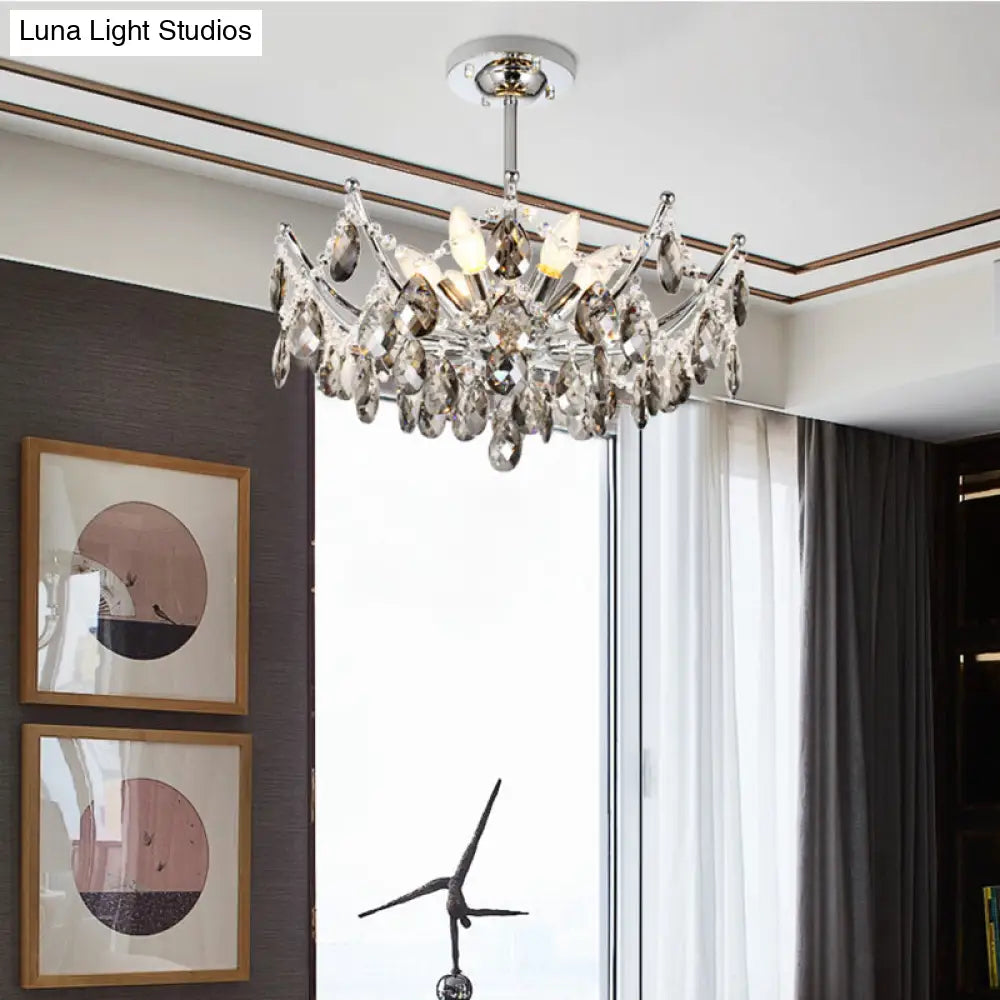 Contemporary Cut Crystal Chandelier: Chrome 6-Head Hanging Lamp