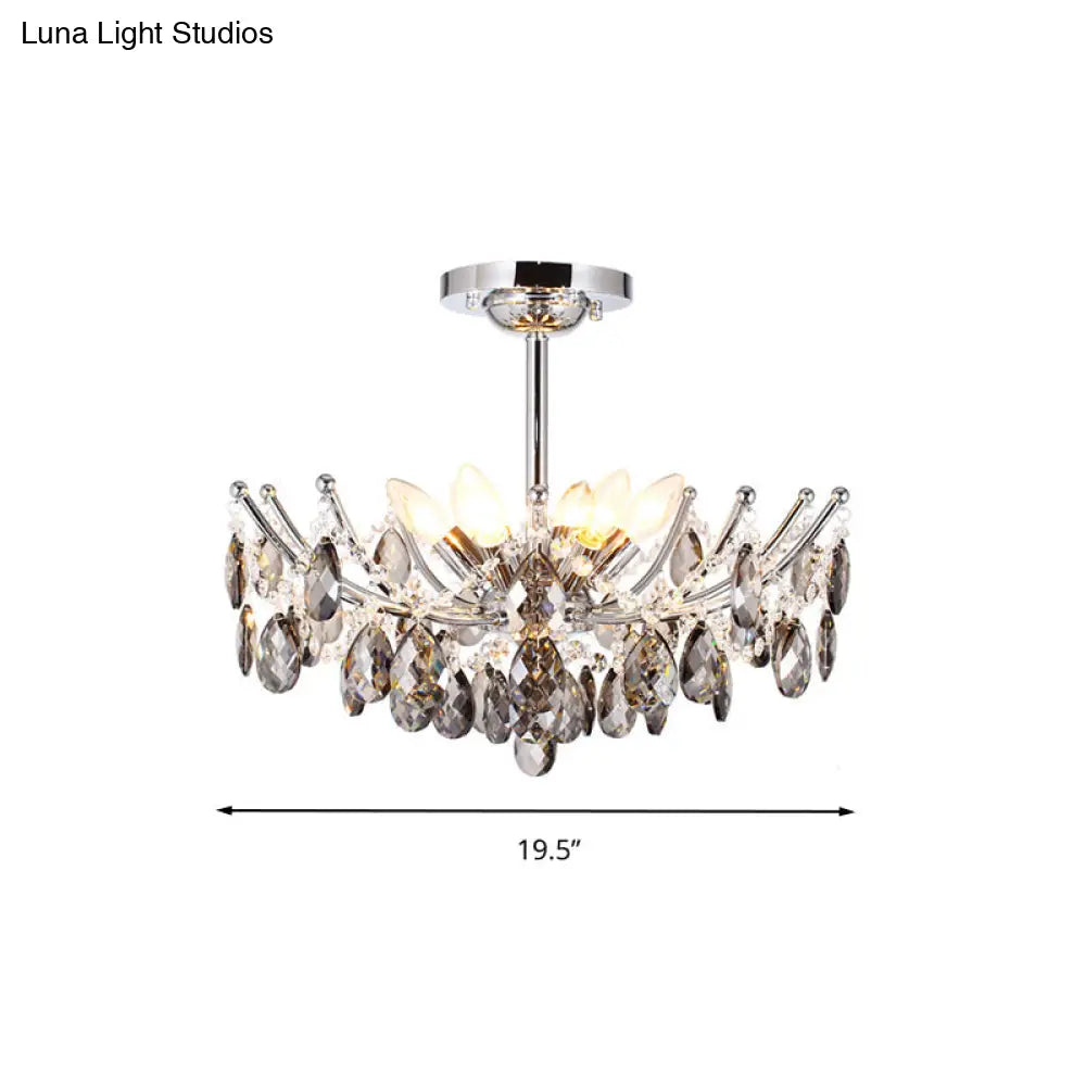 Contemporary Chrome Droplet Chandelier: 6-Head Crystal Hanging Lamp