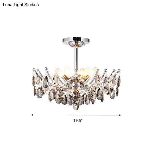 Contemporary Cut Crystal Chandelier: Chrome 6-Head Hanging Lamp