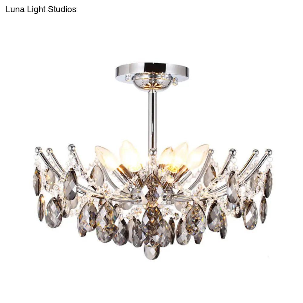 Contemporary Cut Crystal Chandelier: Chrome 6-Head Hanging Lamp