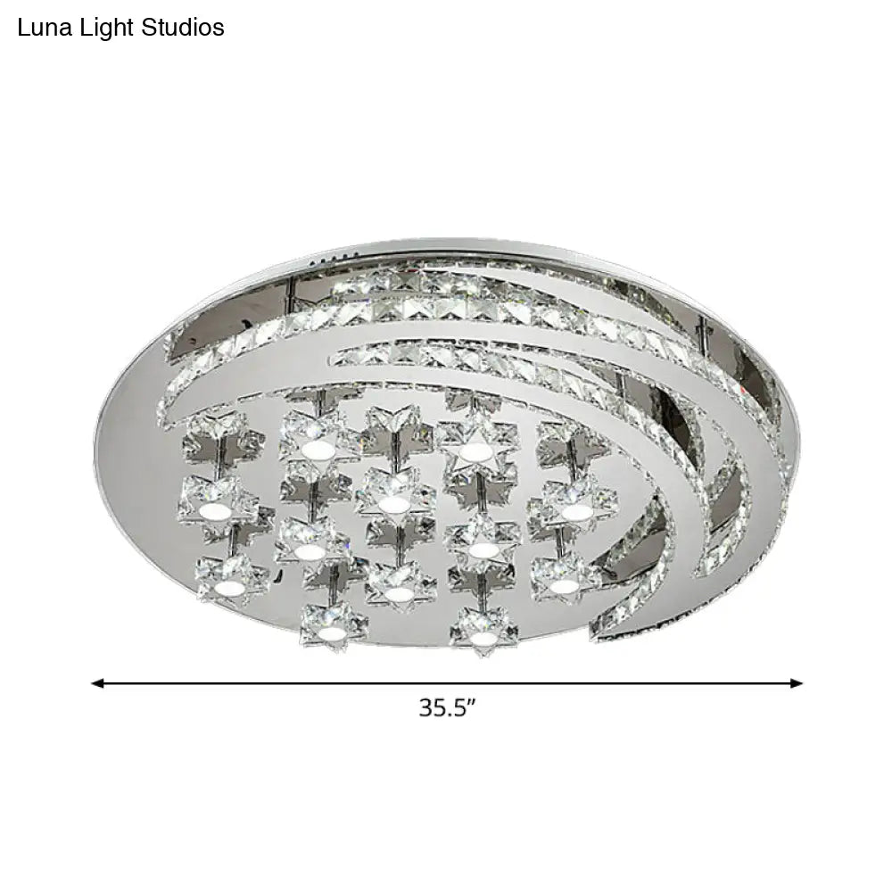 Contemporary Chrome Flush Light With Clear Crystal Moon And Star Design - Led Close To Ceiling Lamp