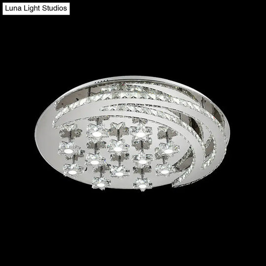 Contemporary Chrome Flush Light With Clear Crystal Moon And Star Design - Led Close To Ceiling Lamp