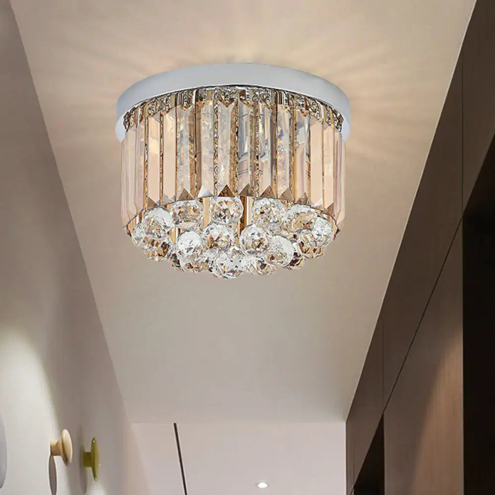 Contemporary Chrome Flush Mount Ceiling Light With Rectangular-Cut Design Available In 2/4/6 Lights