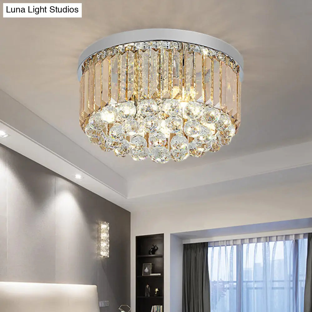 Contemporary Chrome Flush Mount Ceiling Light With Rectangular-Cut Design Available In 2/4/6 Lights